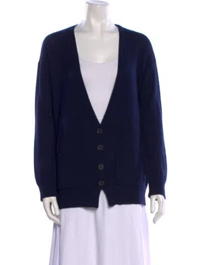 Pre-owned Raquel Allegra Merino Wool V-neck Sweater In Blue