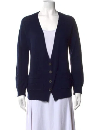 Pre-owned Raquel Allegra Merino Wool V-neck Sweater In Blue