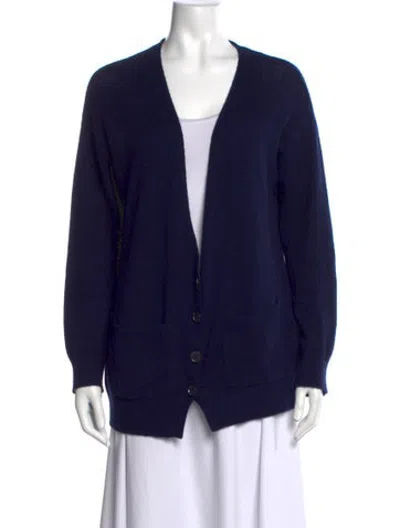 Pre-owned Raquel Allegra Merino Wool V-neck Sweater In Blue