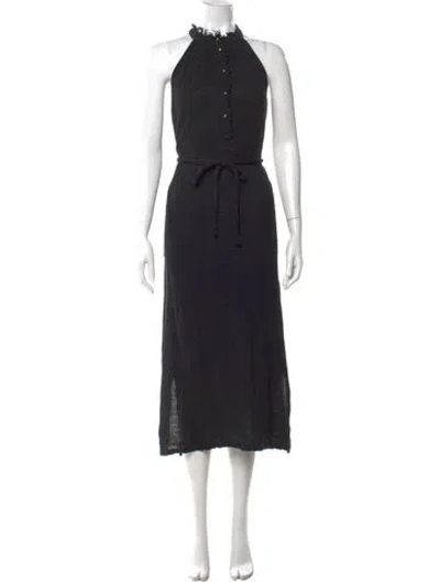 Pre-owned Raquel Allegra Mock Neck Long Dress In Black