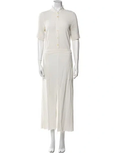 Pre-owned Raquel Allegra Mock Neck Long Dress In White
