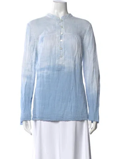 Pre-owned Raquel Allegra Mock Neck Long Sleeve Blouse In Blue