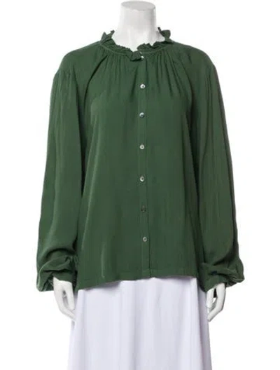 Pre-owned Raquel Allegra Mock Neck Long Sleeve Blouse In Green