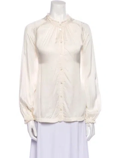 Pre-owned Raquel Allegra Mock Neck Long Sleeve Blouse In Neutral