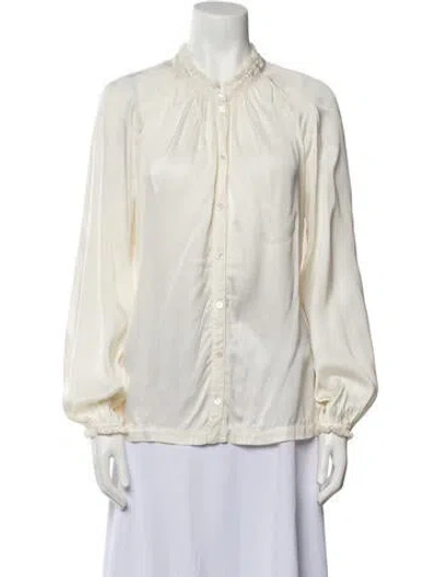 Pre-owned Raquel Allegra Mock Neck Long Sleeve Blouse In Neutral