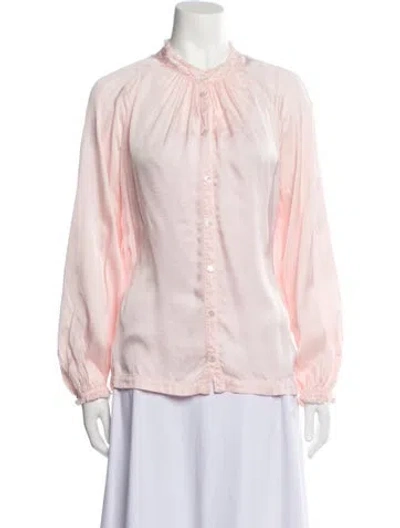 Pre-owned Raquel Allegra Mock Neck Long Sleeve Blouse In Pink