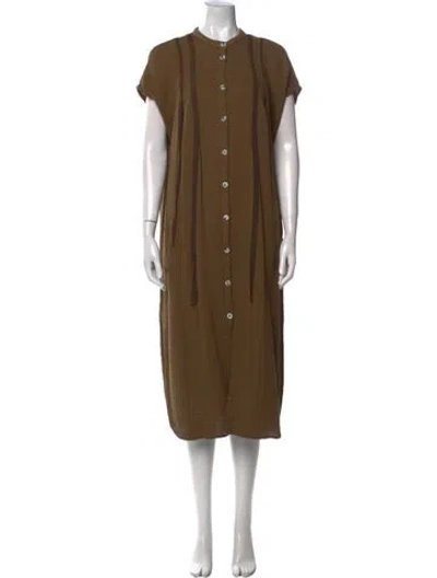 Pre-owned Raquel Allegra Mock Neck Midi Length Dress In Green