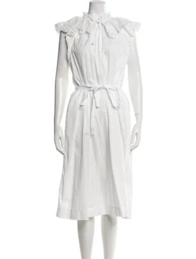 Pre-owned Raquel Allegra Mock Neck Midi Length Dress In Neutral