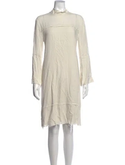 Pre-owned Raquel Allegra Mock Neck Midi Length Dress In Neutrals