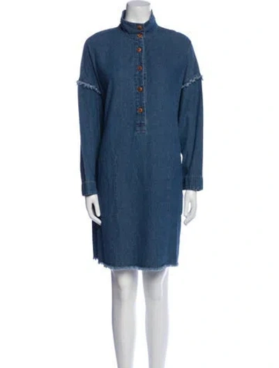 Pre-owned Raquel Allegra Mock Neck Mini Dress In Blue