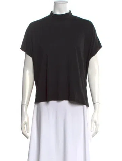 Pre-owned Raquel Allegra Mock Neck Short Sleeve Top In Black