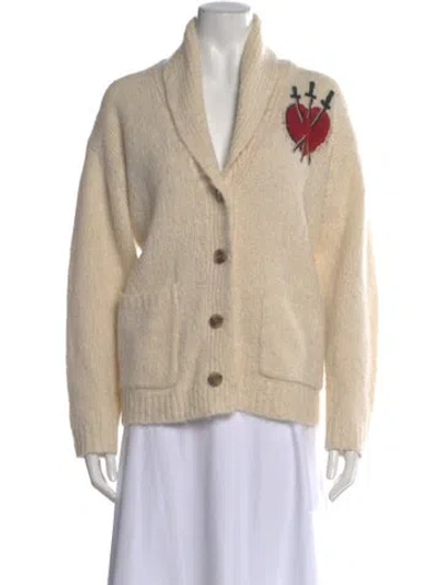 Pre-owned Raquel Allegra Mohair V-neck Sweater In Neutral