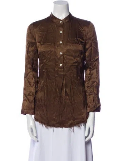 Pre-owned Raquel Allegra Nylon Long Sleeve Button-up Top In Brown