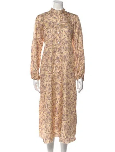 Pre-owned Raquel Allegra Paisley Print Long Dress In Neutral