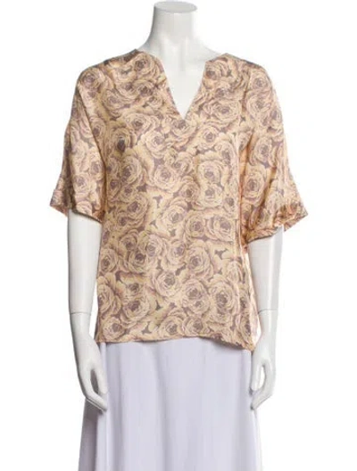 Pre-owned Raquel Allegra Paisley Print V-neck Blouse In Neutral