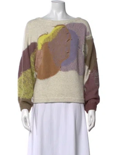 Pre-owned Raquel Allegra Patterned Bateau Neckline Top In Neutral
