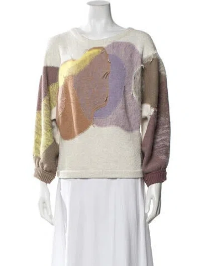 Pre-owned Raquel Allegra Patterned Crew Neck Sweater In Neutrals
