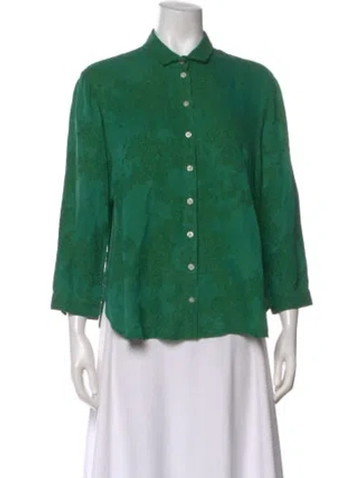 Pre-owned Raquel Allegra Patterned Three-quarter Sleeve Blouse In Green