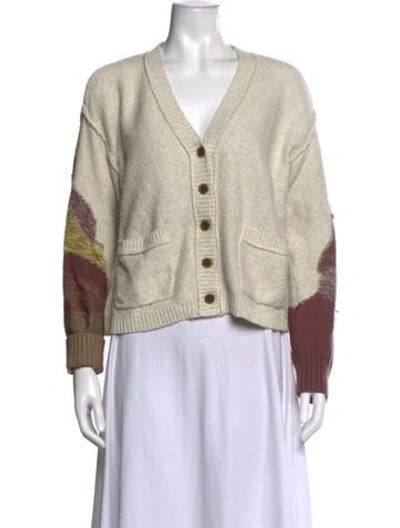 Pre-owned Raquel Allegra Patterned V-neck Button-up Top In Gray