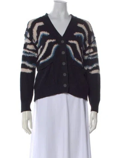 Pre-owned Raquel Allegra Patterned V-neck Sweater In Blue