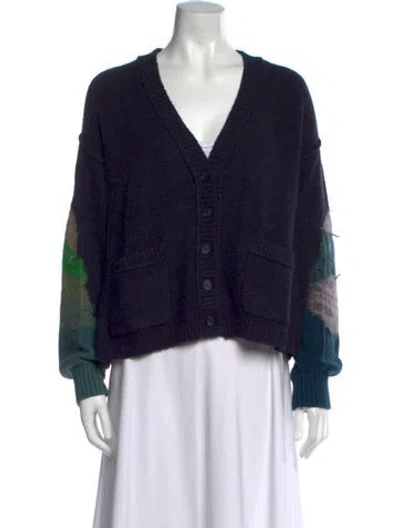 Pre-owned Raquel Allegra Patterned V-neck Sweater In Blue