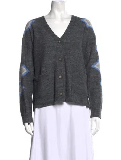 Pre-owned Raquel Allegra Patterned V-neck Sweater In Grey