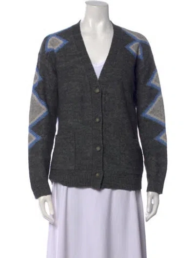 Pre-owned Raquel Allegra Patterned V-neck Sweater In Grey