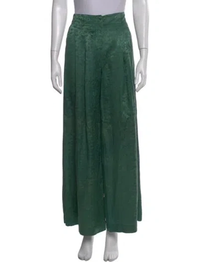Pre-owned Raquel Allegra Patterned Wide Leg Pants In Green