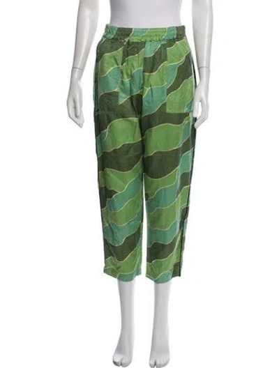 Pre-owned Raquel Allegra Patterned Wide Leg Pants In Green