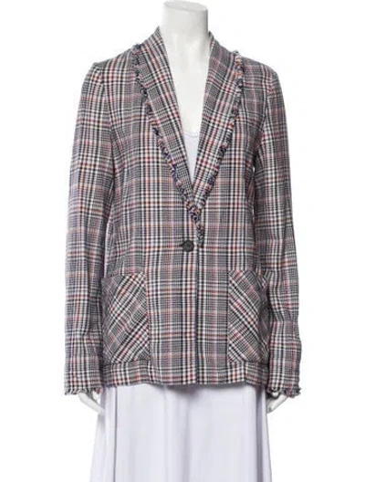 Pre-owned Raquel Allegra Plaid Print Blazer In White