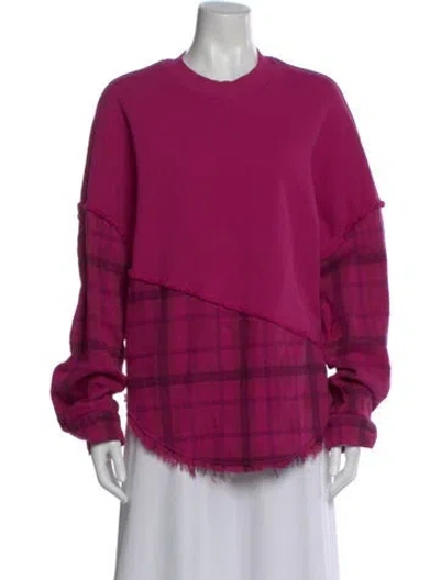 Pre-owned Raquel Allegra Plaid Print Crew Neck Sweatshirt In Pink