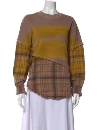 Pre-owned Raquel Allegra Plaid Print Crew Neck Top In Brown