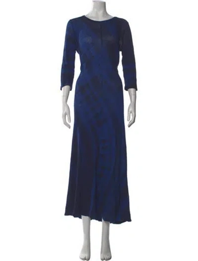 Pre-owned Raquel Allegra Plaid Print Long Dress In Blue
