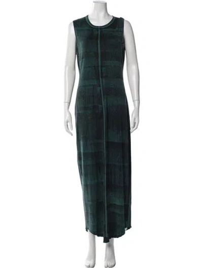 Pre-owned Raquel Allegra Plaid Print Long Dress In Green
