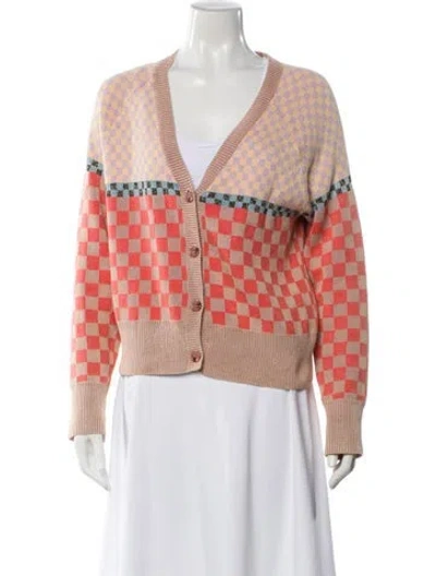 Pre-owned Raquel Allegra Plaid Print V-neck Sweater In Pink