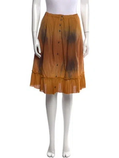Pre-owned Raquel Allegra Pleated Accents Knee-length Skirt In Orange