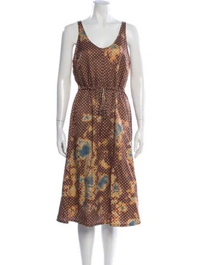 Pre-owned Raquel Allegra Polka Dot Print Midi Length Dress In Brown