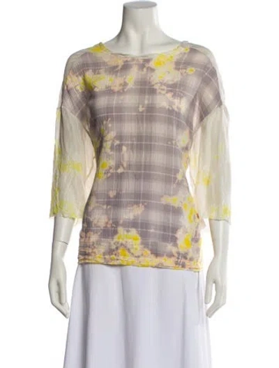 Pre-owned Raquel Allegra Printed Bateau Neckline Blouse In Multi