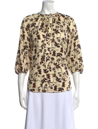 Pre-owned Raquel Allegra Printed Bateau Neckline Blouse In Neutral