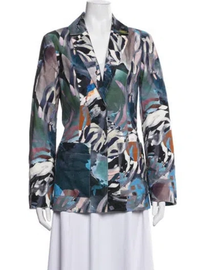Pre-owned Raquel Allegra Printed Blazer In Blue