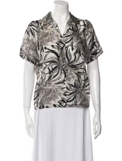 Pre-owned Raquel Allegra Printed Cowl Neck Button-up Top In White