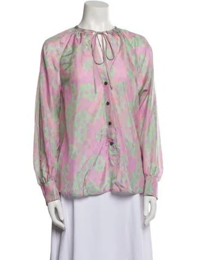 Pre-owned Raquel Allegra Printed Crew Neck Blouse In Pink