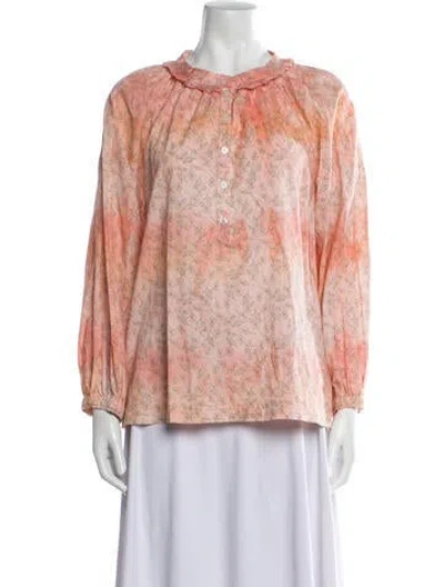 Pre-owned Raquel Allegra Printed Crew Neck Blouse In Pink