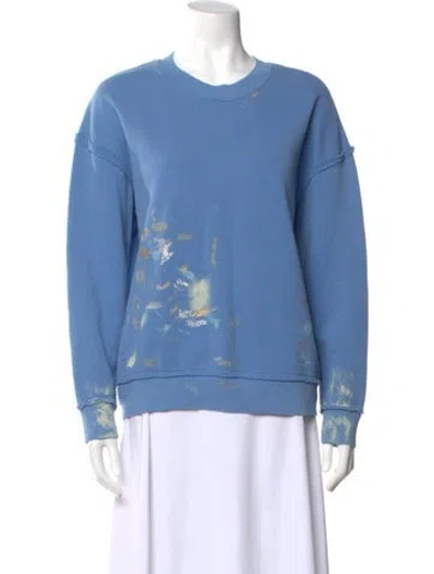Pre-owned Raquel Allegra Printed Crew Neck Sweatshirt In Blue