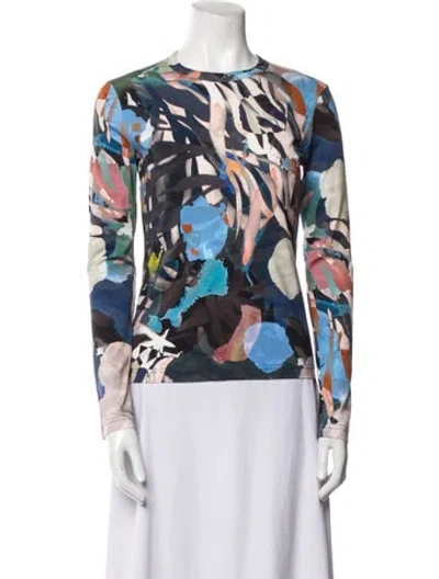 Pre-owned Raquel Allegra Printed Crew Neck Top In Blue