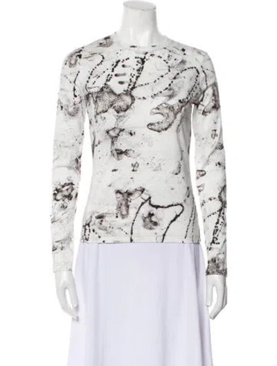 Pre-owned Raquel Allegra Printed Crew Neck Top W/ Tags In White