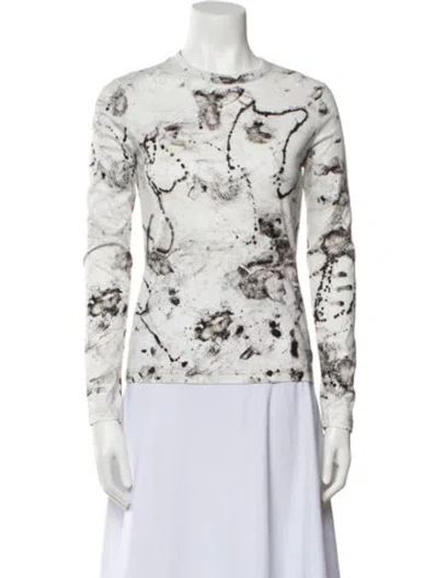 Pre-owned Raquel Allegra Printed Crew Neck Top In White