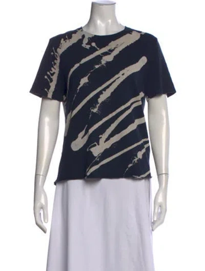 Pre-owned Raquel Allegra Printed Crew Neck T-shirt In Blue