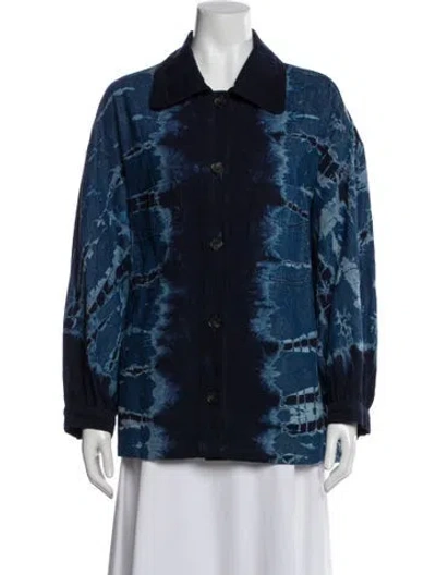 Pre-owned Raquel Allegra Printed Denim Jacket In Blue