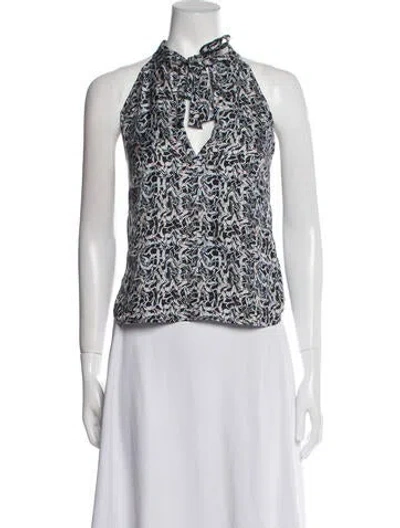 Pre-owned Raquel Allegra Printed Halterneck Blouse In Blue